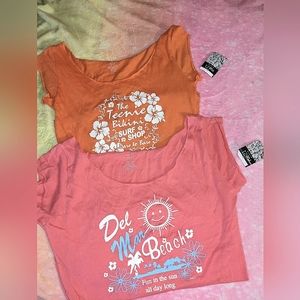 Vintage Y2K super soft Rue 21 off shoulder glitter graphic tee surf Del Mar M LG